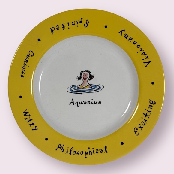Pottery Barn What’s Your Sign Yellow Aquarius 8 Inch Plate - Picture 1 of 7